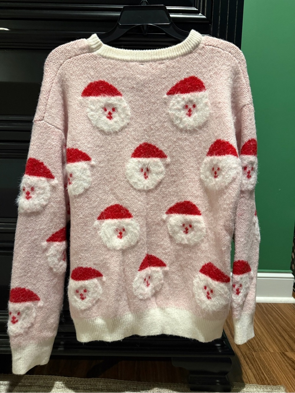 Doe & Rae Pink Crewneck Sweater with Red & White Santa Motifs